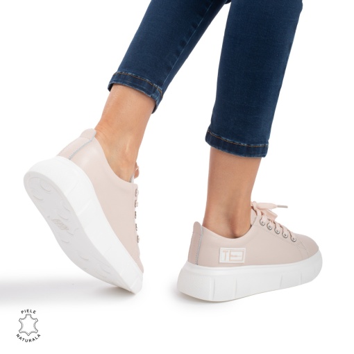 Pantofi Casual de dama din Piele naturala LF0527 Roz - Img 3