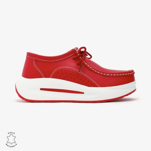 Pantofi Casual de dama din Piele Naturala LF0569 ROSU - Img 2