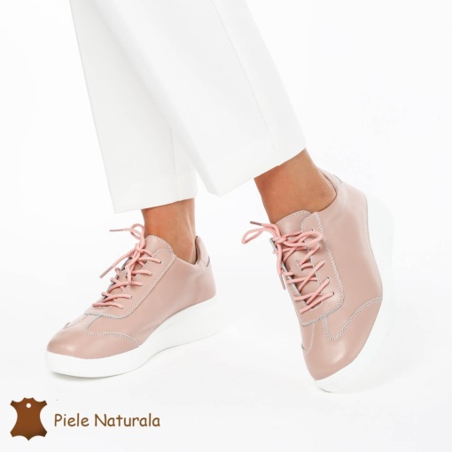 Pantofi casual elegante de dama din piele naturala LF0221 ROZ - Img 3