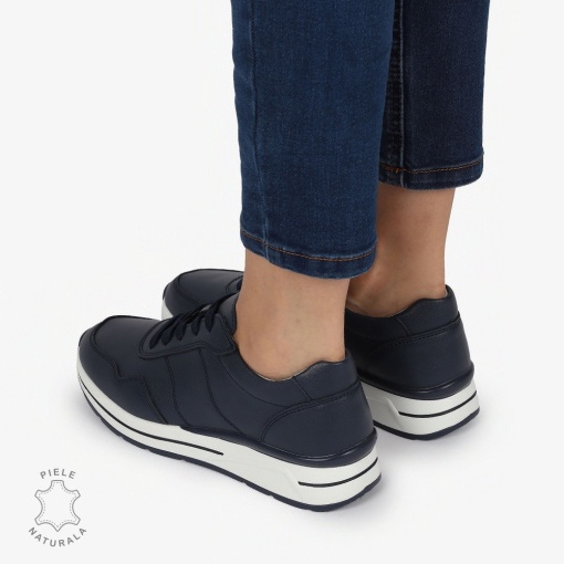 PANTOFI CASUAL Piele Naturala CU INCHIDERE SIRET SI MODEL PE TALPA LF1303 BLEUMARIN - Img 3