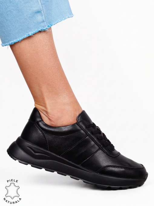 Pantofi casual sport damă din piele naturală LF1812 Negru - Img 2