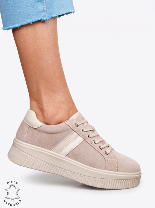 Pantofi casual sport din piele naturală întoarsă LF1811 Bej - Img 2