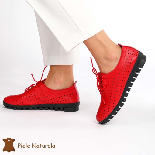 Pantofi Perforati dama din Piele Naturala cu mici perforatii LF0188 ROSU - Img 2