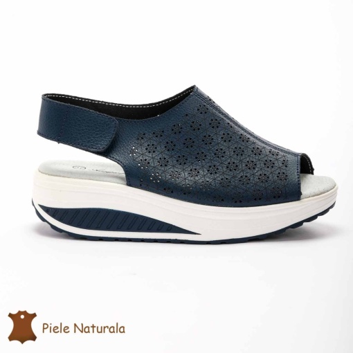 Pantofi Perforati dama din Piele Naturala cu talpa inalta LF0187 NAVY - Img 2