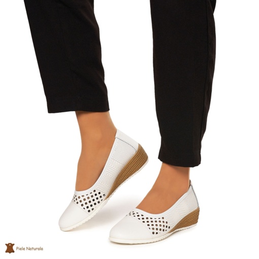 Pantofi Perforati Dama Piele Naturala Slip-on LF0077 ALB - Img 2