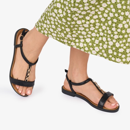SANDALE dama PIELE ECOLGICA CU DETALIU AURIU LF1028 Culoare: NEGRU - Img 2