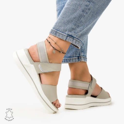 SANDALE Dama Piele Naturala CU BARETA LF1098 Culoare: GRI - Img 2