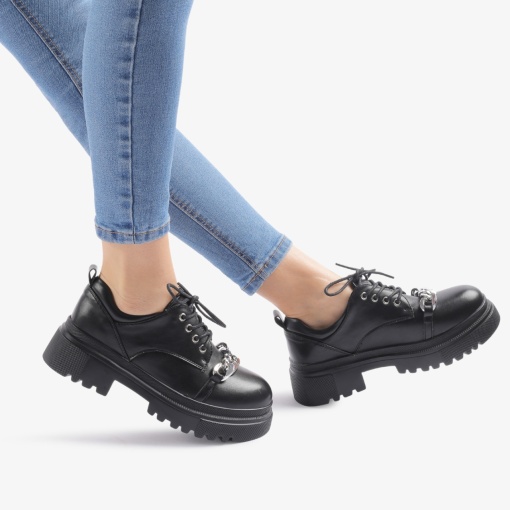 SNEAKERS dama din Piele Ecologica Lacuita cu Accesoriu Argintiu LF0718 - Img 2