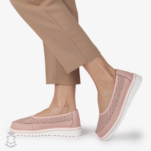 Balerini dama din Piele Naturala cu talpa groasa LF0172 ROZ - Img 2