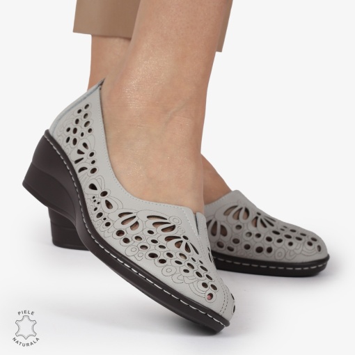 BALERINI dama din Piele naturala PERFORATA SLIP-ON CU TOC MIC LF1362 GRI - Img 3