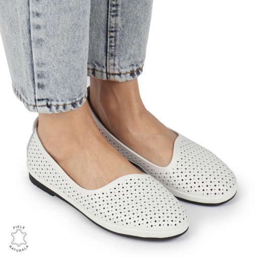 BALERINI dama din Piele naturala PERFORATA SLIP-ON LF1358 ALB - Img 2