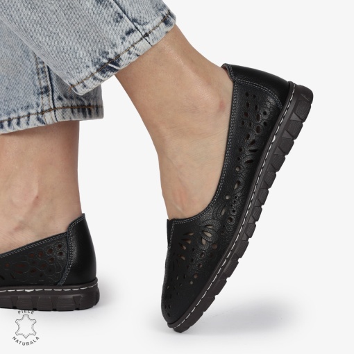 BALERINI dama din Piele naturala PERFORATA SLIP-ON LF1363 NEGRU - Img 4