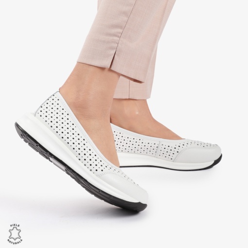 Balerini dama din Piele Naturala Slip-On LF0721 ALB - Img 2