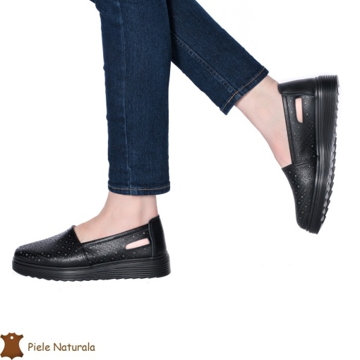 Balerini Perforati Dama Piele naturală LF0111 NEGRU - Img 2