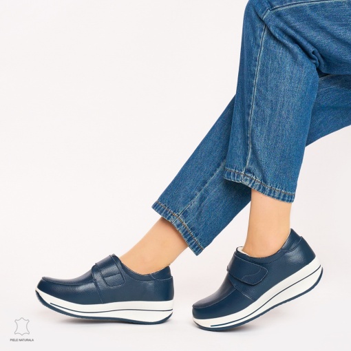 Mocasini dama din piele naturala cu talpa groasa LF0004 NAVY - Img 3