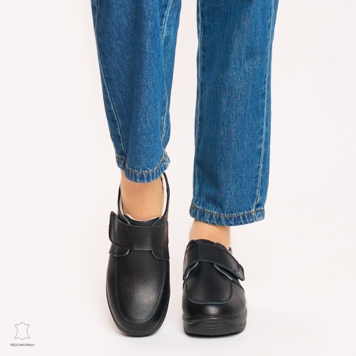 Mocasini dama din piele naturala cu talpa groasa LF0004 NEGRU - Img 2