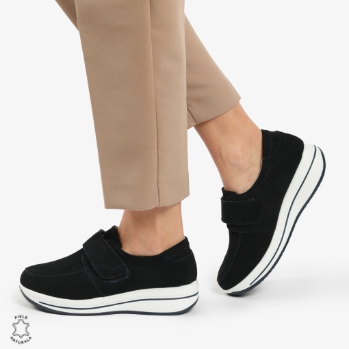 Mocasini dama din piele naturala INTOARSA cu talpa groasa LF0004 NAVY - Img 3