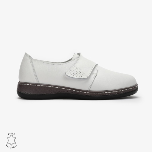 Mocasini dama din Piele naturală LF0017 Alb - Img 2