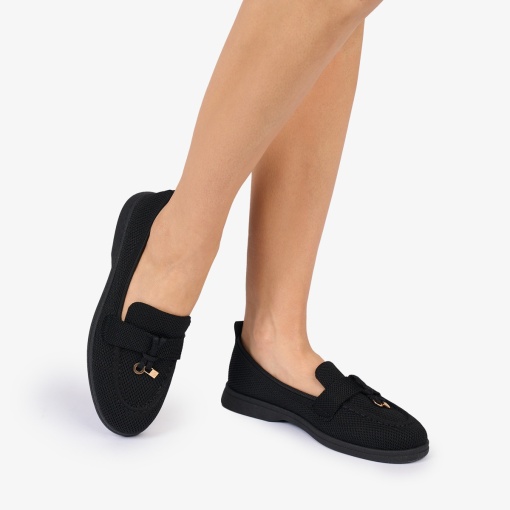 MOCASINI dama TEXTIL CU DETALIU AURIU LF1027 Culoare: NEGRU - Img 3