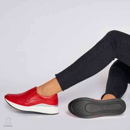 Pantofi Casual dama din Piele naturala CU INCHIDERE SLIP-ON LF1235 ROSU - Img 4