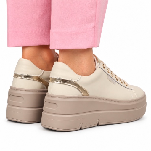Pantofi CASUAL damă din piele naturală CU SIRET LF1453 BEJ - Img 3