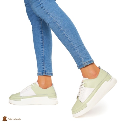 Pantofi Casual dama din Piele naturala cu talpa groasa LF0056 VERDE - Img 2