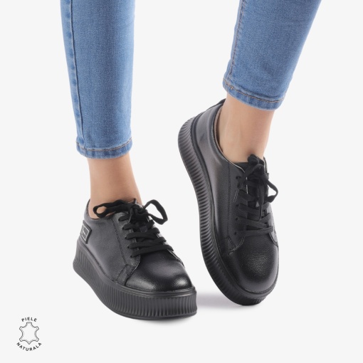 Pantofi Casual dama din Piele Naturala LF0850 NEGRU - Img 2