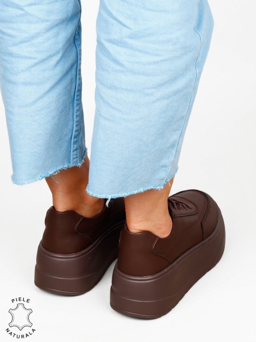 Pantofi casual damă din piele naturală, model sport LF1822 Cafeniu - Img 3