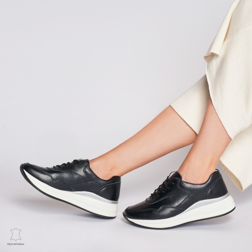 Pantofi Casual dama din Piele naturala Multicolor LF1234 NEGRU - Img 4