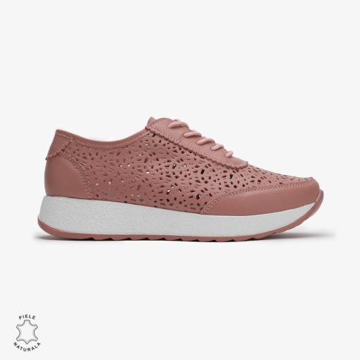 Pantofi casual dama din Piele Naturala Perforati cu model LF0714 ROZ - Img 2