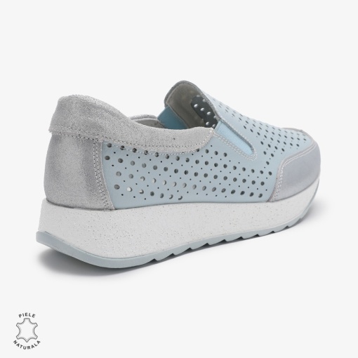 Pantofi Casual dama din Piele Naturala Perforati LF0711 ALBASTRU - Img 3