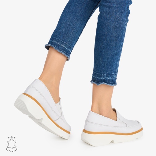 Pantofi Casual DAMA din PIELE Naturala SLIP-ON LF0946 CULOARE: ALB - Img 3