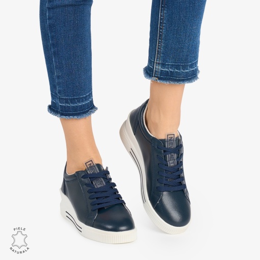 Pantofi casual dama piele naturala cu talpa inalta LF0871 BLEUMARIN - Img 2
