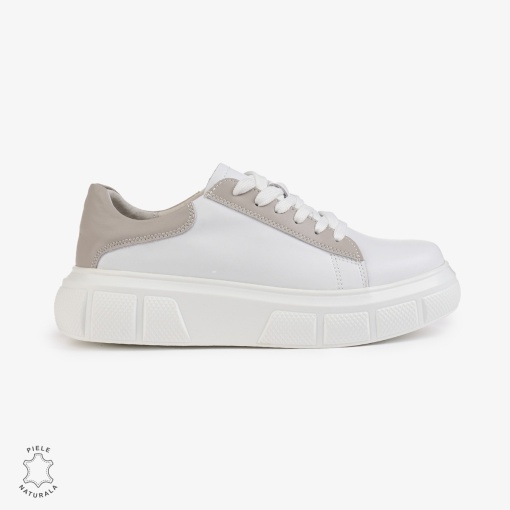 Pantofi Casual Dama Piele Naturala LF1000 Alb cu Gri - Img 3