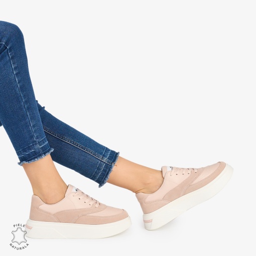 Pantofi casual dama piele naturala si piele naturala intoarsa LF0872 ROZ - Img 2