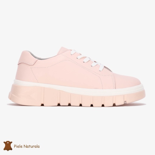Pantofi Casual de dama din Piele naturala cu talpa groasa LF0491 ROZ - Img 2