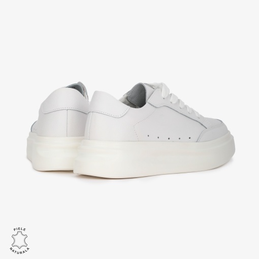 Pantofi Casual de dama din Piele naturala cu talpa groasa LF0521 ALB - Img 3