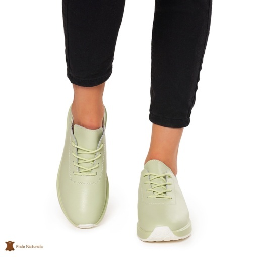 Pantofi casual de dama din piele naturala cu talpa plata LF0024 VERDE - Img 2