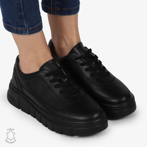 PANTOFI CASUAL DE DAMA DIN PIELE NATURALA LF0767 NEGRU - Img 3