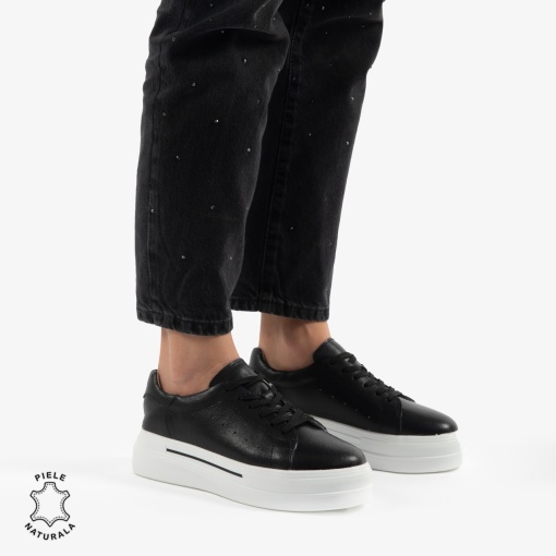 PANTOFI CASUAL DE DAMA DIN PIELE NATURALA LF0769 NEGRU - Img 2