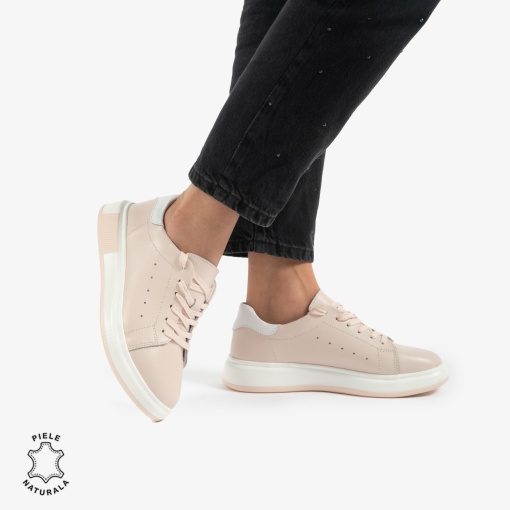 PANTOFI CASUAL DE DAMA DIN PIELE NATURALA LF0770 ROZ - Img 3