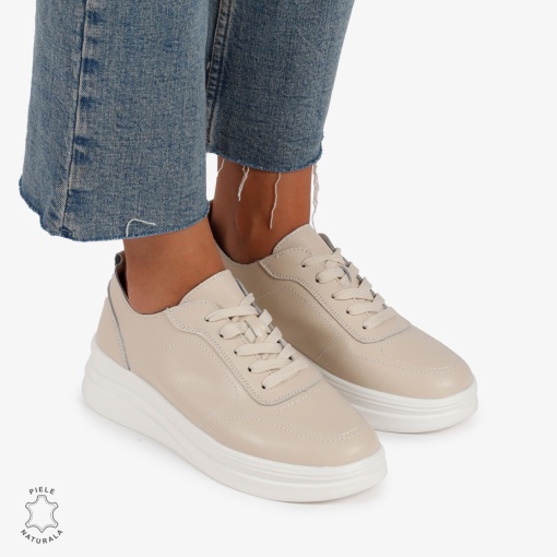 Pantofi Casual de dama din Piele Naturala LF1206 BEJ - Img 2