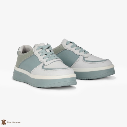 Pantofi Casual de dama din Piele naturala Multicolor cu design special LF0519 ALB CU ALBASTRU - Img 3