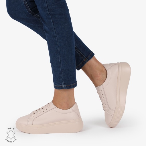 Pantofi CASUAL PIELE NATURALA cu detaliu lateral LF1273 Roz - Img 2