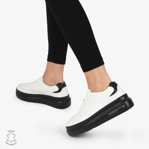 Pantofi CASUAL PIELE NATURALA LF1271 Alb cu Negru - Img 3