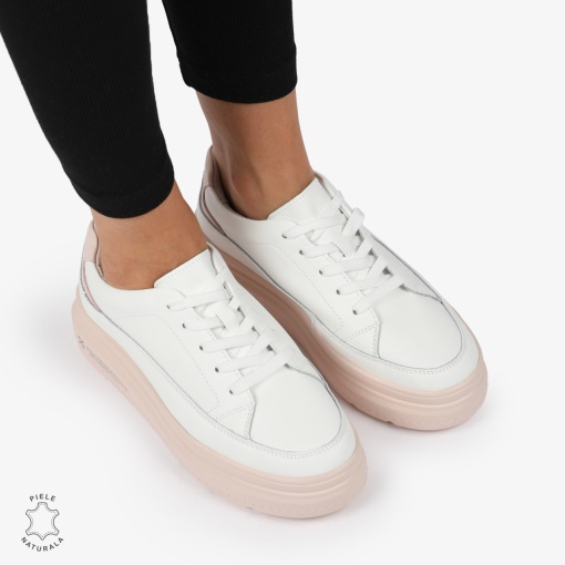 Pantofi CASUAL PIELE NATURALA LF1271 Alb cu Roz - Img 4