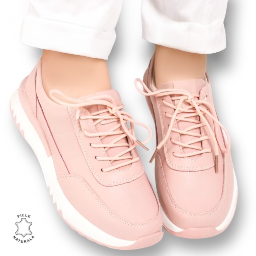 Pantofi casual piele naturala LF886 ROZ - Img 3