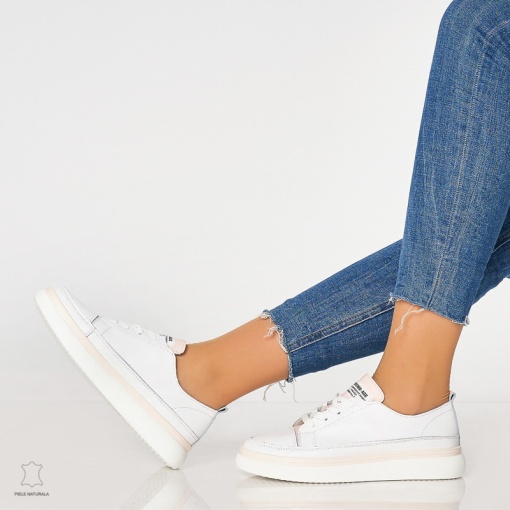 Pantofi casual trendy de dama din piele naturala Multicolor LF0007 Alb - Img 4