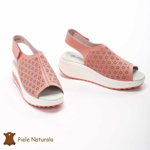 Pantofi Perforati dama din Piele Naturala cu talpa inalta LF0187 ROZ - Img 2