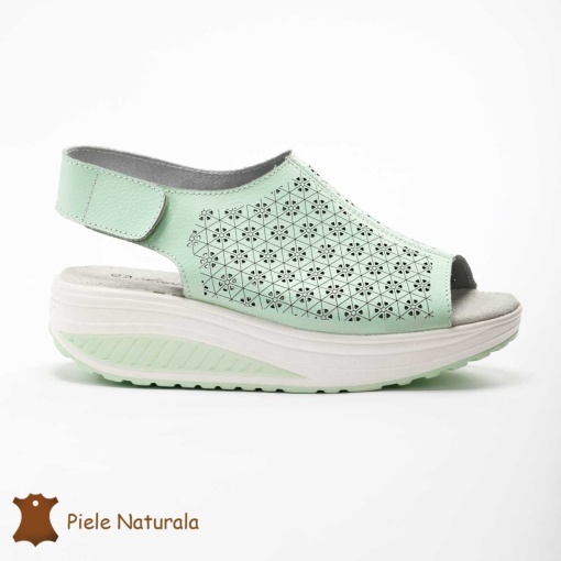 Pantofi Perforati dama din Piele Naturala cu talpa inalta LF0187 VERDE - Img 2